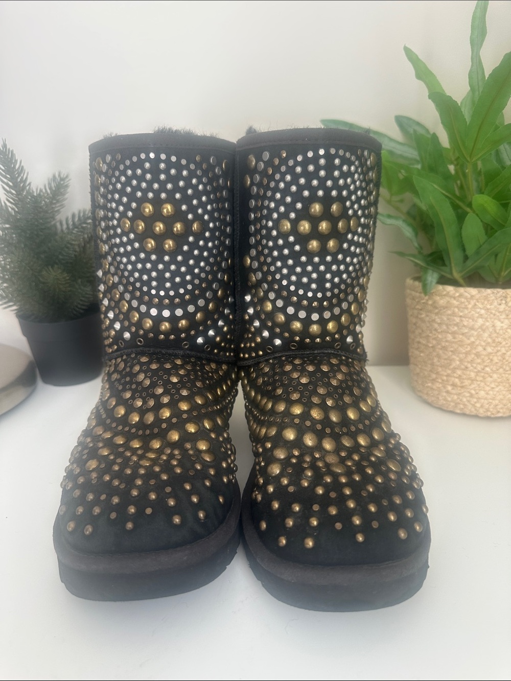 Jimmy Choo Black Suede Studded Mid-Calf Boots